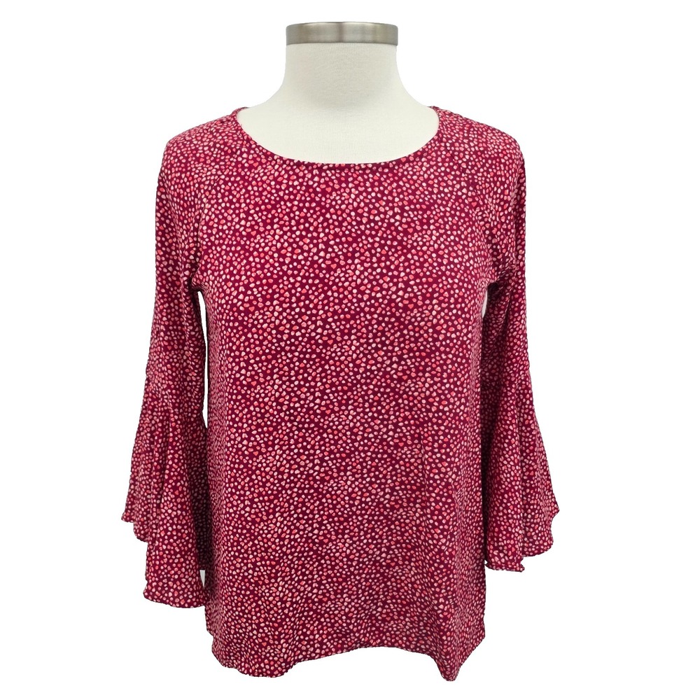 Lauren Conrad Womens XS Pink Red Polka Dot Print Bell Sleeve Blouse Top Coquette